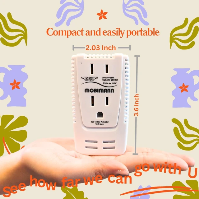 Alt view image 2 of 5 - MOBIMANN 220V to 110V Converter, 2000W Step Down Voltage Converter, 0-2000W Wide Range for Devices from Trimmer to Dryer Straightener Curling Iron.UK,EU,AU,US Travel Adapter for Laptops,Tablets,Phones