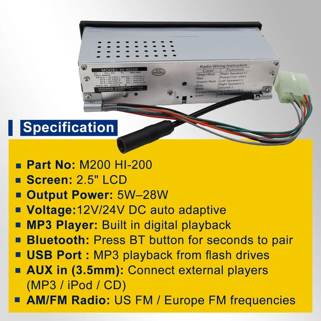 Alt view image 4 of 5 - ackacoo Universal M200 Bluetooth Tractor Excavator Radio USB AUX-in AM/FM