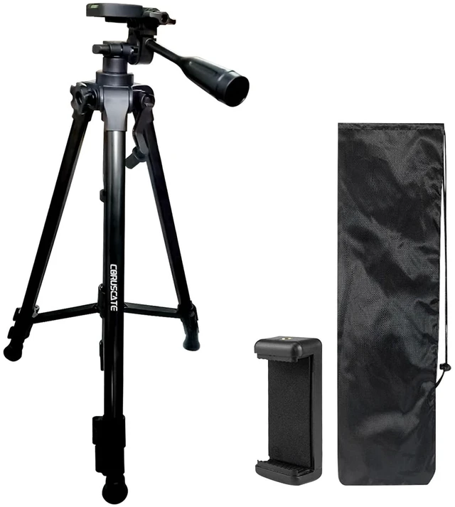 Main image of 63" Camera Tripod, Professional Aluminum Stand for Mirrorless Camera/DSLR/Cell Phone/Camcorder, with Phone Holder, Black (63" Camera Tripod)