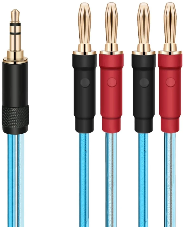 Main image of Banana to 3.5mm Banana Plugs to 3.5mm Cable 3.5 mm to Bana na Plug Cable 6N OFC 2x100 AWG Gold Plated 4x Bana na to 3.5 mm Speaker Cable adapter (1m(3.3ft), Blue) Can only transfer banana to 3.5mm