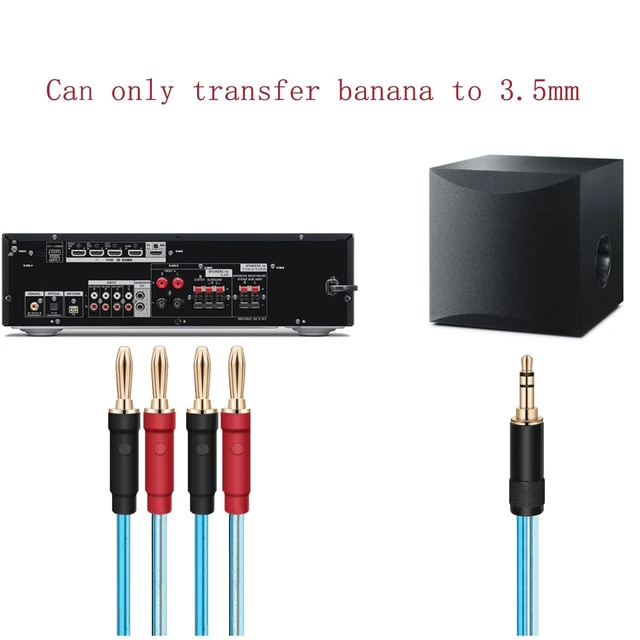 Alt view image 4 of 5 - Banana to 3.5mm Banana Plugs to 3.5mm Cable 3.5 mm to Bana na Plug Cable 6N OFC 2x100 AWG Gold Plated 4x Bana na to 3.5 mm Speaker Cable adapter (1m(3.3ft), Blue) Can only transfer banana to 3.5mm