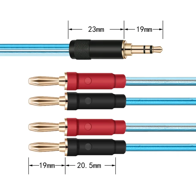 Alt view image 5 of 5 - Banana to 3.5mm Banana Plugs to 3.5mm Cable 3.5 mm to Bana na Plug Cable 6N OFC 2x100 AWG Gold Plated 4x Bana na to 3.5 mm Speaker Cable adapter (1m(3.3ft), Blue) Can only transfer banana to 3.5mm