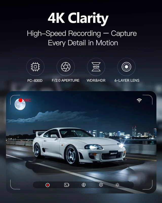 Alt view image 3 of 5 - 4K Dash Cam Front and Rear 3.2in HD Wireless Mounted Camera for Cars,Built-in 5GWiFi&G-Sensor,Super Night Vision,HDR, Loop Recording App Control 24 Hours Parking Monitor Included 32GB Card