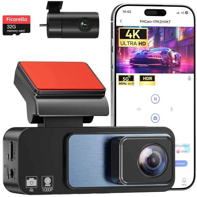 Main image of 4K Dash Cam Front and Rear 3.2in HD Wireless Mounted Camera for Cars,Built-in 5GWiFi&G-Sensor,Super Night Vision,HDR, Loop Recording App Control 24 Hours Parking Monitor Included 32GB Card
