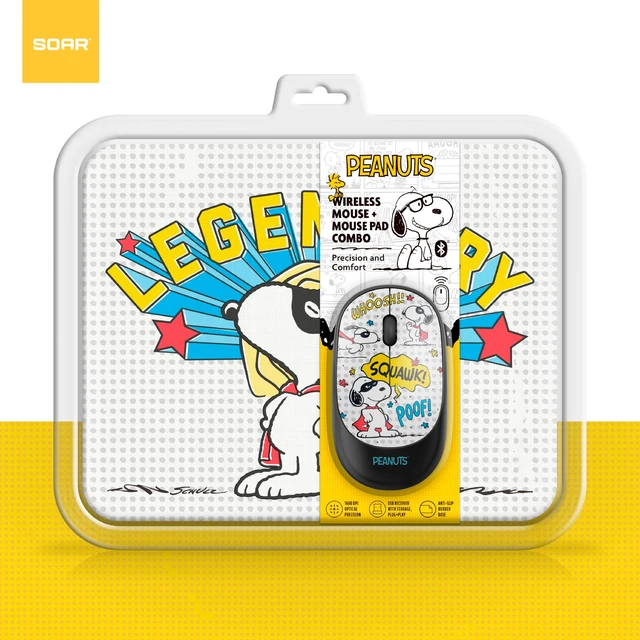 Alt view image 2 of 5 - SOAR Peanuts Snoopy Mouse and Mouse Pad Combo, Snoopy and Woodstock Hug - Red