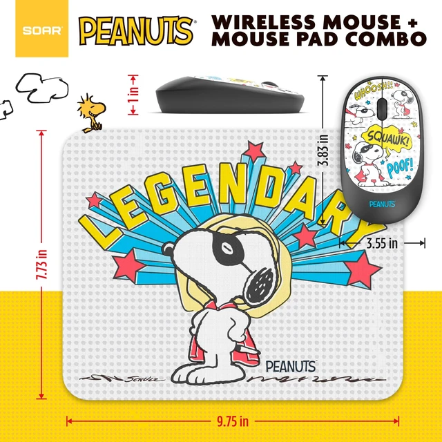 Alt view image 3 of 5 - SOAR Peanuts Snoopy Mouse and Mouse Pad Combo, Snoopy and Woodstock Hug - Red