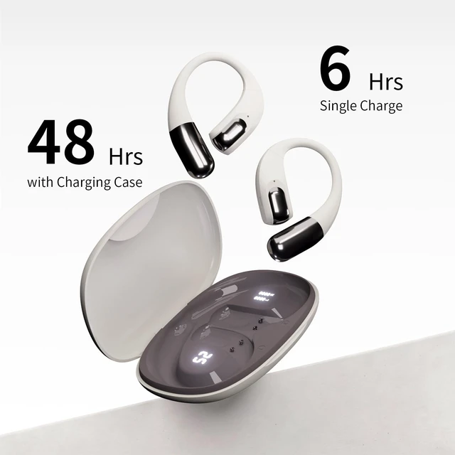 Alt view image 2 of 5 - PDSKEPZ Open Ear Earbuds, IPX4 Waterproof Running Headphones for Gym Beige, Bluetooth 5.4 Wireless Earphones, 48H Playtime, Lightweight Earbuds with Ear Hooks