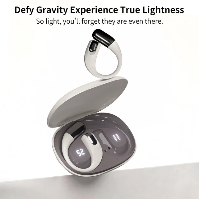 Alt view image 3 of 5 - PDSKEPZ Open Ear Earbuds, IPX4 Waterproof Running Headphones for Gym Beige, Bluetooth 5.4 Wireless Earphones, 48H Playtime, Lightweight Earbuds with Ear Hooks