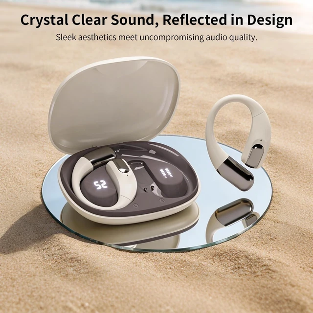 Alt view image 4 of 5 - PDSKEPZ Open Ear Earbuds, IPX4 Waterproof Running Headphones for Gym Beige, Bluetooth 5.4 Wireless Earphones, 48H Playtime, Lightweight Earbuds with Ear Hooks