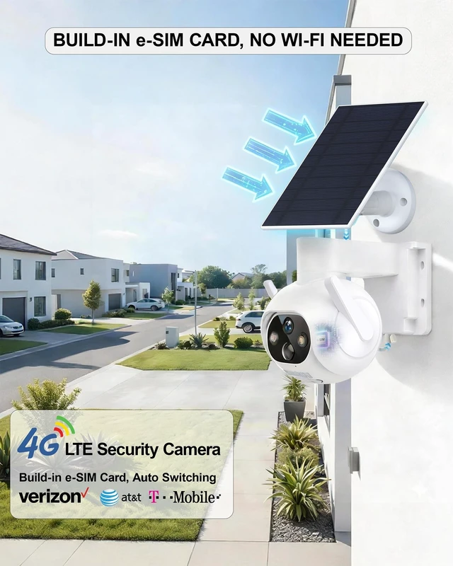 Alt view image 2 of 5 - woomo 4G LTE Cellular Security Camera, No WiFi Needed, Solar Powered with Built-in eSIM, 2K Pan Tilt, PIR Motion Detection & Auto Tracking, Color Night Vision for Farm, Ranch, Barn & RV