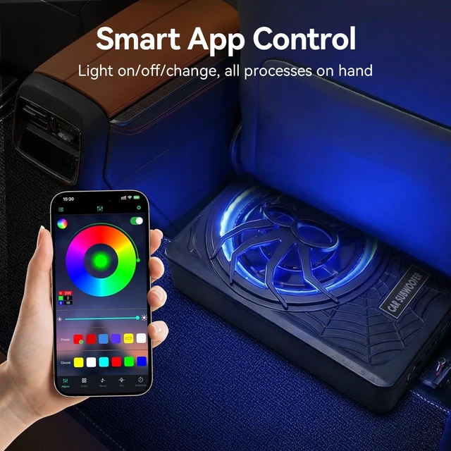 Alt view image 4 of 5 - Vevitts 10 inch Subwoofer, Underseat Car 1800W Slim Subwoofer with Light, Enhanced Bass and Powered Subwoofer Car Audio with Mounting Wire Kit Fit Truck SUV Jeep MPV