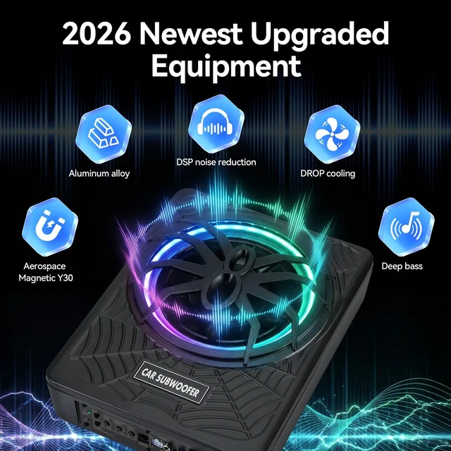 Alt view image 5 of 5 - Vevitts 10 inch Subwoofer, Underseat Car 1800W Slim Subwoofer with Light, Enhanced Bass and Powered Subwoofer Car Audio with Mounting Wire Kit Fit Truck SUV Jeep MPV