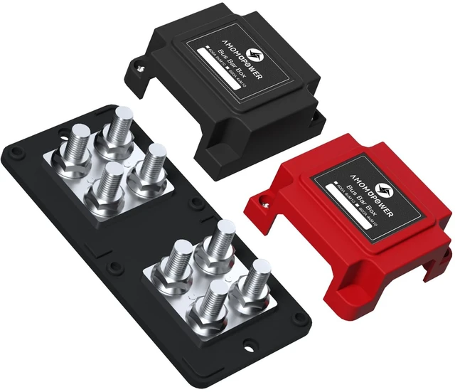 Main image of Ambuker 400A Busbar 12V-48V DC Heavy Duty Copper Power Distribution Block 8XM10 (3/8") Terminal Studs Positive Negative Independent Module with Cover Battery Bus Bar for Car RV Truck Boat (Red&Black)