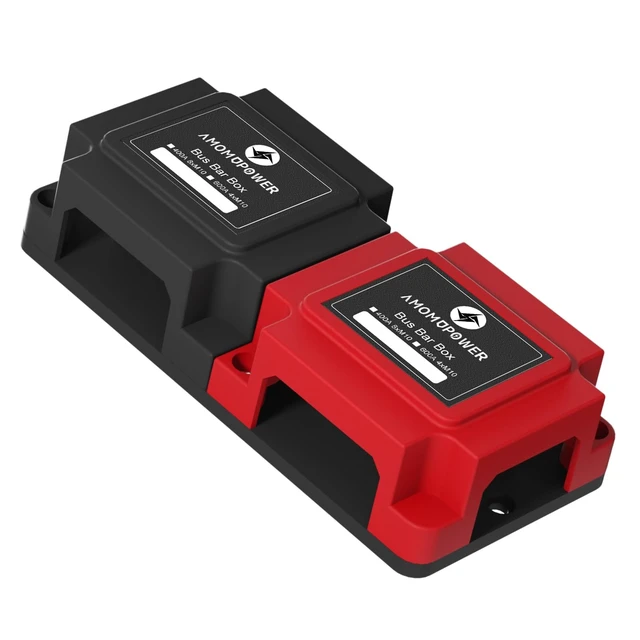 Alt view image 2 of 5 - Ambuker 400A Busbar 12V-48V DC Heavy Duty Copper Power Distribution Block 8XM10 (3/8") Terminal Studs Positive Negative Independent Module with Cover Battery Bus Bar for Car RV Truck Boat (Red&Black)