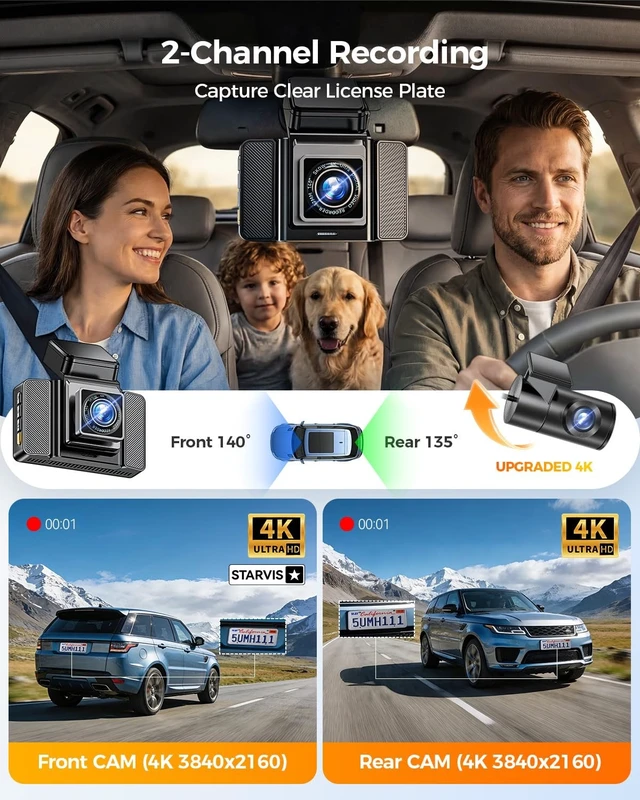 Alt view image 3 of 5 - 4K Dual Dash Cam Front and Rear, STARVIS Sensors Free 64GB Card 5.8GHz WiFi Dash Camera for Cars,140Wide Angle,3" IPS Screen, Dash Camera for Cars, Parking Monitor
