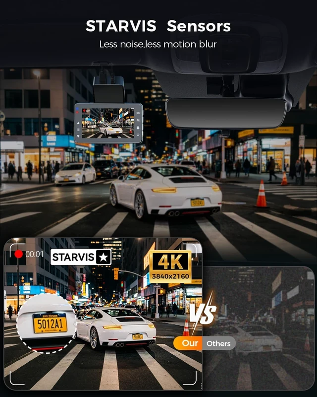 Alt view image 4 of 5 - 4K Dual Dash Cam Front and Rear, STARVIS Sensors Free 64GB Card 5.8GHz WiFi Dash Camera for Cars,140Wide Angle,3" IPS Screen, Dash Camera for Cars, Parking Monitor