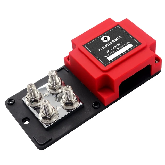 Alt view image 3 of 5 - Ambuker 400A Busbar 12V-48V DC Heavy Duty Copper Power Distribution Block 8XM10 (3/8") Terminal Studs Positive Negative Independent Module with Cover Battery Bus Bar for Car RV Truck Boat (Red&Black)