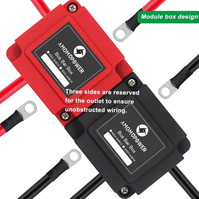 Alt view image 5 of 5 - Ambuker 400A Busbar 12V-48V DC Heavy Duty Copper Power Distribution Block 8XM10 (3/8") Terminal Studs Positive Negative Independent Module with Cover Battery Bus Bar for Car RV Truck Boat (Red&Black)