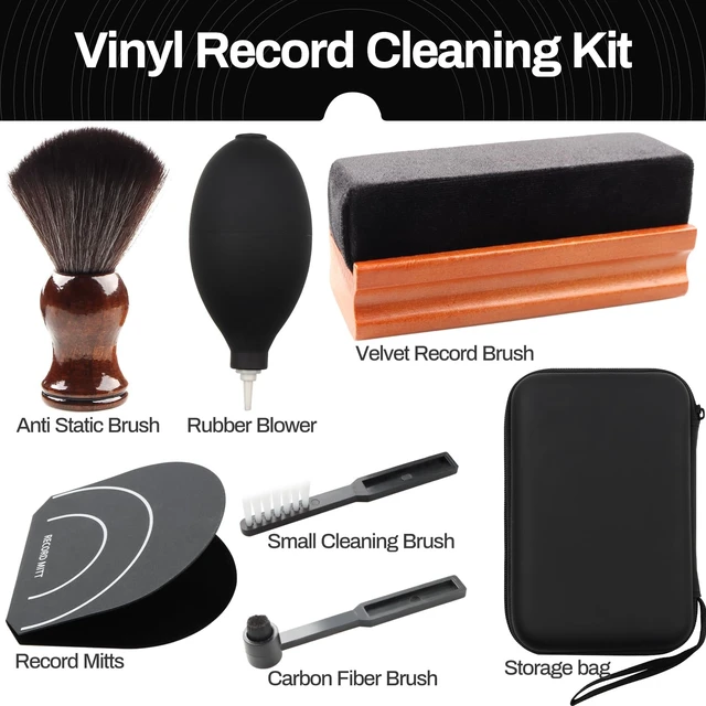 Alt view image 2 of 5 - Vinyl Record Cleaning Kit Cleaner Player Cleaning Accessories Album Care Velvet Anti Static Carbon Fiber Stylus Brush Rubber Blower Record Mitts Storage Bag (7-in-1 Vinyl Record Cleaning Kit)