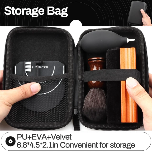 Alt view image 3 of 5 - Vinyl Record Cleaning Kit Cleaner Player Cleaning Accessories Album Care Velvet Anti Static Carbon Fiber Stylus Brush Rubber Blower Record Mitts Storage Bag (7-in-1 Vinyl Record Cleaning Kit)