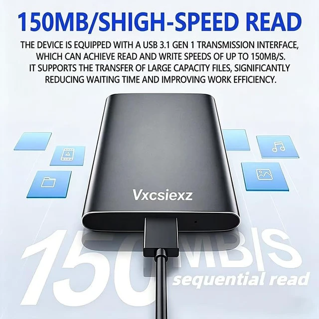 Alt view image 5 of 5 - Vxcsiexz 500GB Portable External HDD - USB 3.0/2.0 Compatible, Shock/Dust/Rain Resistant for Mac & PC