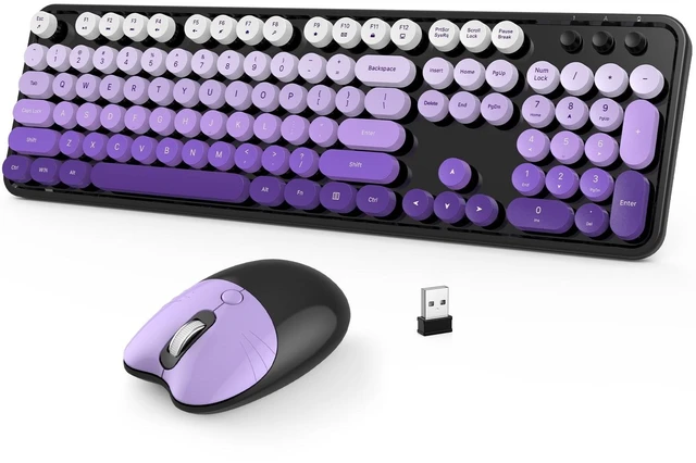 Main image of MOFII Retro Round Wireless Keyboard and Mouse Combo, Full Size 2.4G Lag-Free Plug & Play, Long Battery Life Optical Mouse, Compatible with Laptop Desktop PC- Black Purple Gradient