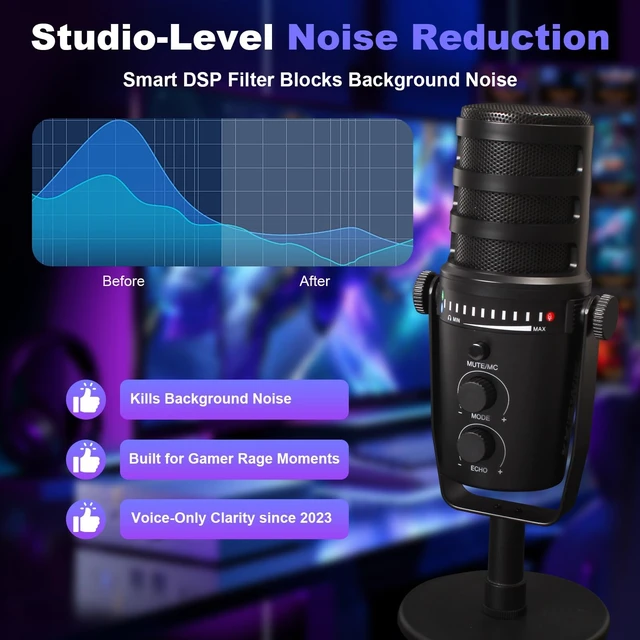 Alt view image 2 of 5 - KXiSWIE Professional Dynamic USB Microphone for Streaming Podcast Recording Gaming, with Broadcast Sound, Noise Reduction, USB-C/XLR Dual Output, Cardioid Pattern, Plug & Play for PC/Computer/Laptop
