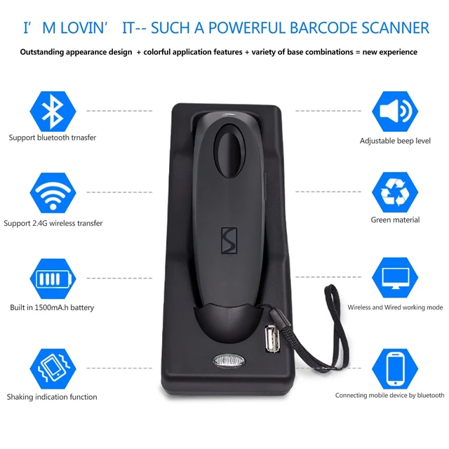 Alt view image 2 of 5 - 2D Bluetooth Barcode Scanner with Charging Base Dual 2.4G Wireless + Bluetooth 1D 2D Barcode Scanner QR PDF417 Data Matrix UPC Rechargeable Bar Code Scanner for Laptops/PC/And