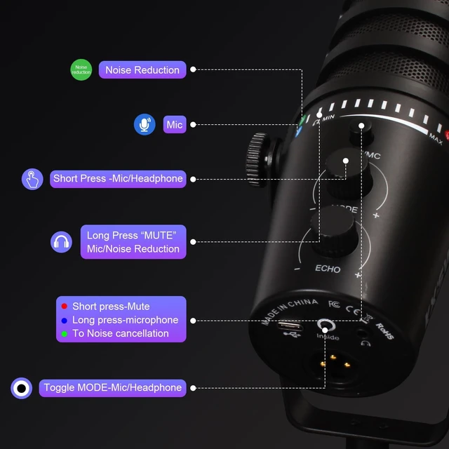 Alt view image 5 of 5 - KXiSWIE Professional Dynamic USB Microphone for Streaming Podcast Recording Gaming, with Broadcast Sound, Noise Reduction, USB-C/XLR Dual Output, Cardioid Pattern, Plug & Play for PC/Computer/Laptop