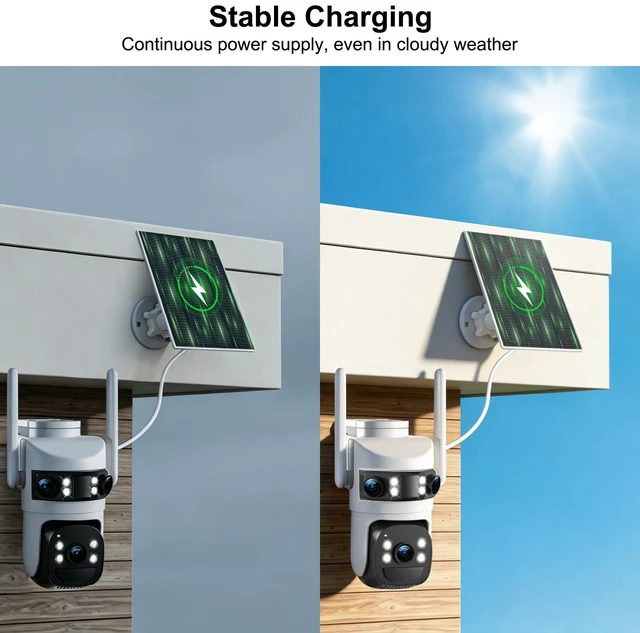 Alt view image 2 of 5 - 8MP 6K Triple Lens Solar Security Camera Outdoor Wireless, Dual-Band 5GHz/2.4GHz WiFi PTZ Camera, Color Night Vision, PIR Human Detection, Auto Tracking, 2-Way Audio for Home, Yard, Garage, Far