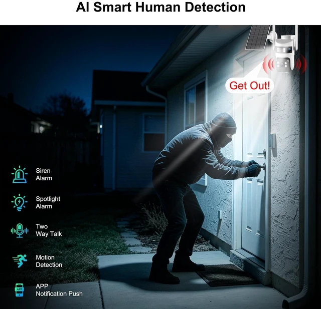 Alt view image 5 of 5 - 8MP 6K Triple Lens Solar Security Camera Outdoor Wireless, Dual-Band 5GHz/2.4GHz WiFi PTZ Camera, Color Night Vision, PIR Human Detection, Auto Tracking, 2-Way Audio for Home, Yard, Garage, Far