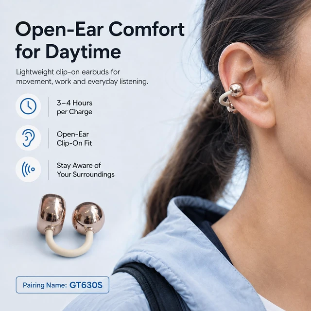 Alt view image 5 of 5 - JPYS GT630S 2-in-1 Wireless Earbuds, Open-Ear Clip-On and Sleep Earbuds