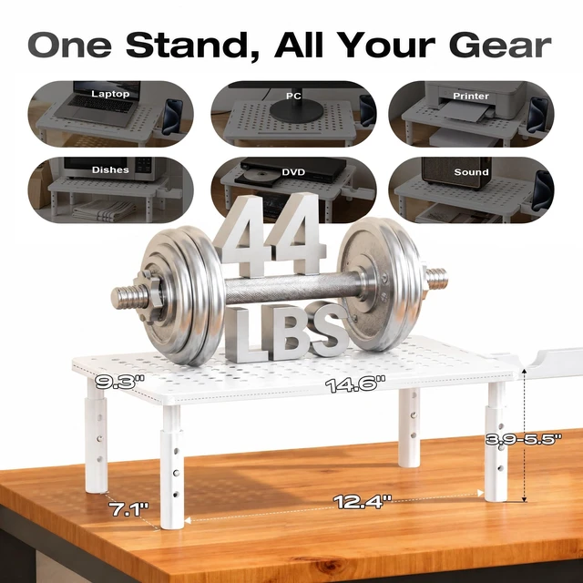 Alt view image 3 of 5 - Canyora Computer Monitor Stand Riser for Desk, 3 Height Adjustable PC Laptop TV Desktop Monitor Stand Shelf, Metal Printer Table with Phone Holder, Stand Riser for Desk, Office Desk Organizers and Acc