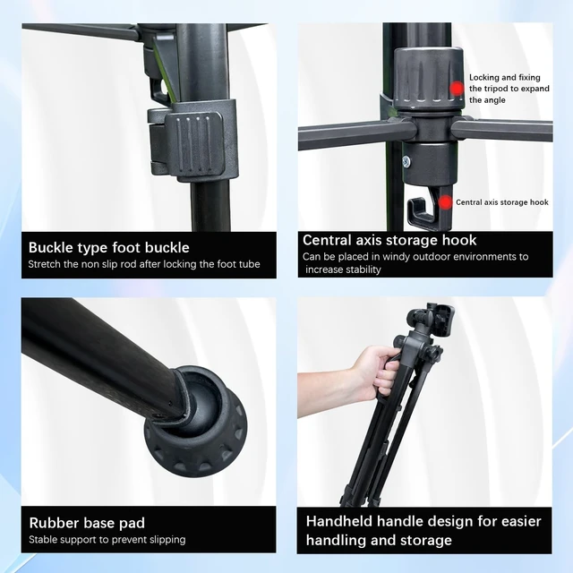 Alt view image 4 of 5 - 63" Camera Tripod, Professional Aluminum Stand for Mirrorless Camera/DSLR/Cell Phone/Camcorder, with Phone Holder, Black (63" Camera Tripod)