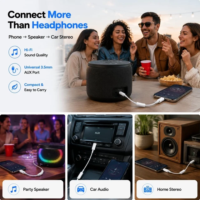 Alt view image 4 of 5 - USB C to 3.5mm Headphone Jack Adapter 20-Pack, HiFi Type C to AUX, White