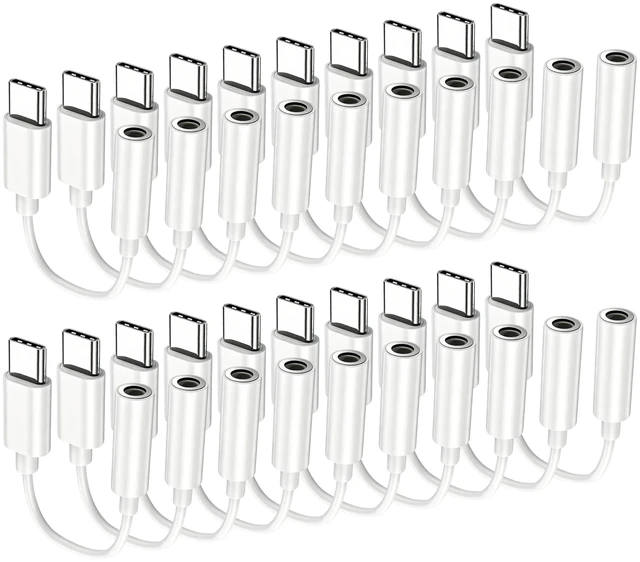 Main image of USB C to 3.5mm Headphone Jack Adapter 20-Pack, HiFi Type C to AUX, White