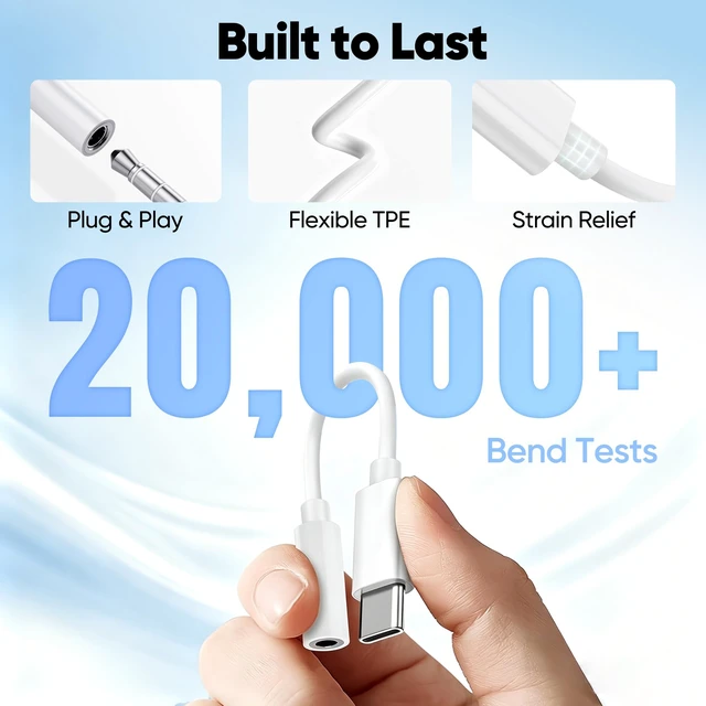 Alt view image 3 of 5 - USB C to 3.5mm Headphone Jack Adapter 20-Pack, HiFi Type C to AUX, White