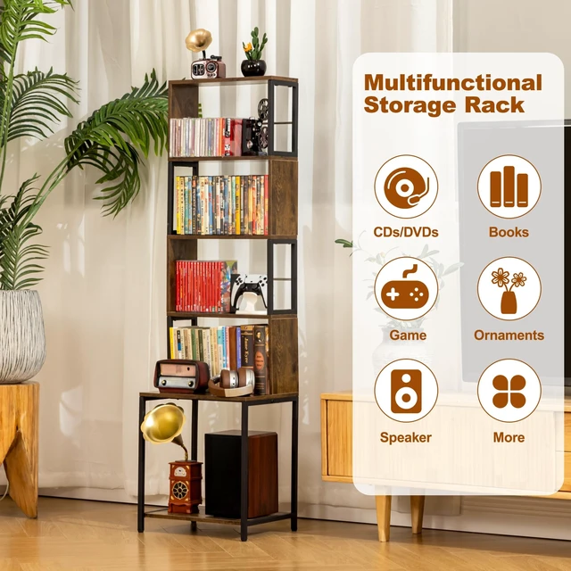Alt view image 3 of 5 - Aquzee DVD Shelf, 6-Tier CD Storage Rack, Video Game Disc Rack Tower