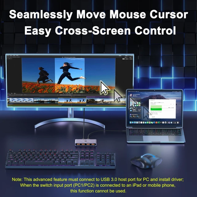 Alt view image 4 of 5 - LLYDZKG USB 3.2 Gen2 Switch 10Gbps, Aluminum Switcher 2 Computers Share 4 USBA Ports, with CrossScreen Control & DragDrop File Transfer, for Keyboard Mouse HDD SSD, USB-A/C Cable 100cm (LLY-G412)