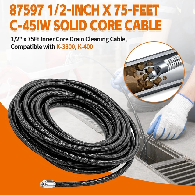 Alt view image 3 of 5 - 87597 C-45IW Inner 1/2" X 75' 45IW Solid Core Clean Snake Cable for RIDGID