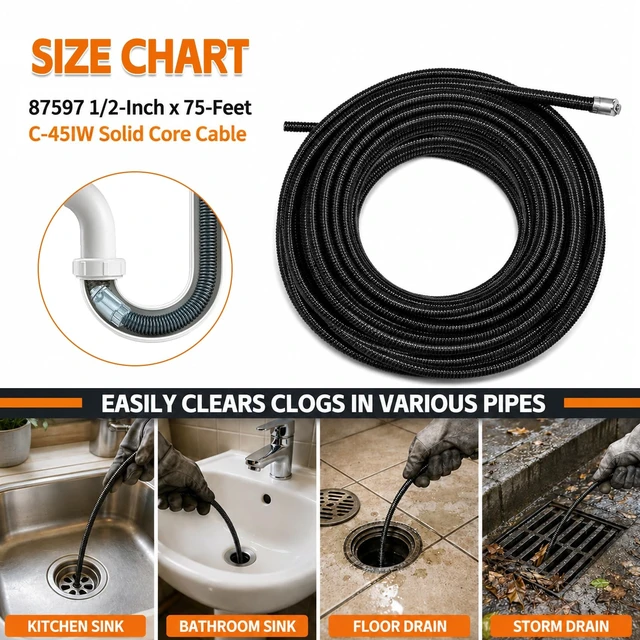 Alt view image 4 of 5 - 87597 C-45IW Inner 1/2" X 75' 45IW Solid Core Clean Snake Cable for RIDGID