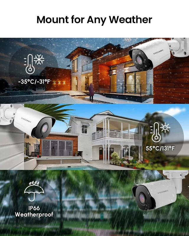 Alt view image 2 of 5 - VEEZOOM PoE Camera (Pack of 2), 5MP IP Camera Outdoor, Supports up to 256GB SD Card, AI Human Detection PoE Security Cameras, with 59ft Ethernet Cables, White