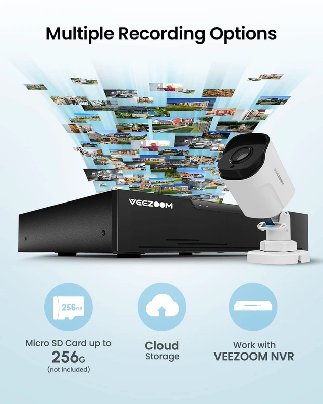 Alt view image 5 of 5 - VEEZOOM PoE Camera (Pack of 2), 5MP IP Camera Outdoor, Supports up to 256GB SD Card, AI Human Detection PoE Security Cameras, with 59ft Ethernet Cables, White