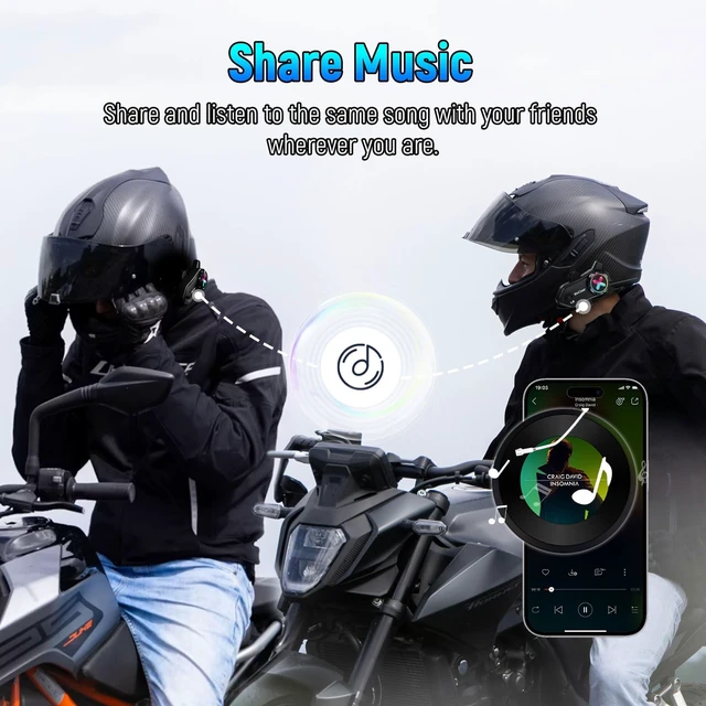 Alt view image 4 of 5 - WeClear L2 Motorcycle Bluetooth Headset, 2-Way Helmet Intercom with Audio Multitasking, Music Sharing, 1000mAh, IP67 Waterproof, 40mm HD Helmet Speakers & Dual Microphones, RGB Light, Dual Pack