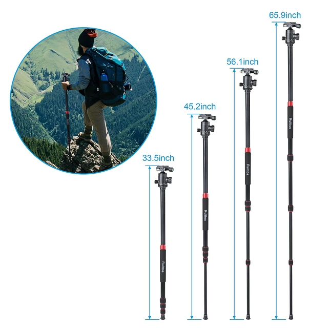 Alt view image 4 of 5 - 64 Camera Tripod and Monopod Kit with Panoramic Ball Head, Heavy Duty Complete Tripod for Canon, Nikon, Sony...Aluminum Alloy Made, Durable, Stable and Silk for Photography, Videography