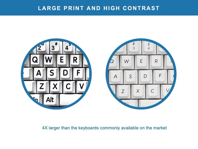 Alt view image 3 of 5 - BLEWAY Large Print Computer Mechanical Keyboard ^^ High Contrast Black and White Keys ^^ Visually Impaired ^^ Makes Typing Easy