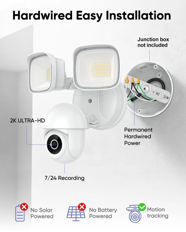 Alt view image 2 of 5 - Meloght 2K Floodlight Camera, 360 PTZ 3500LM Hardwired Security Cam