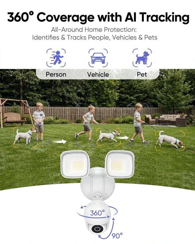 Alt view image 3 of 5 - Meloght 2K Floodlight Camera, 360 PTZ 3500LM Hardwired Security Cam