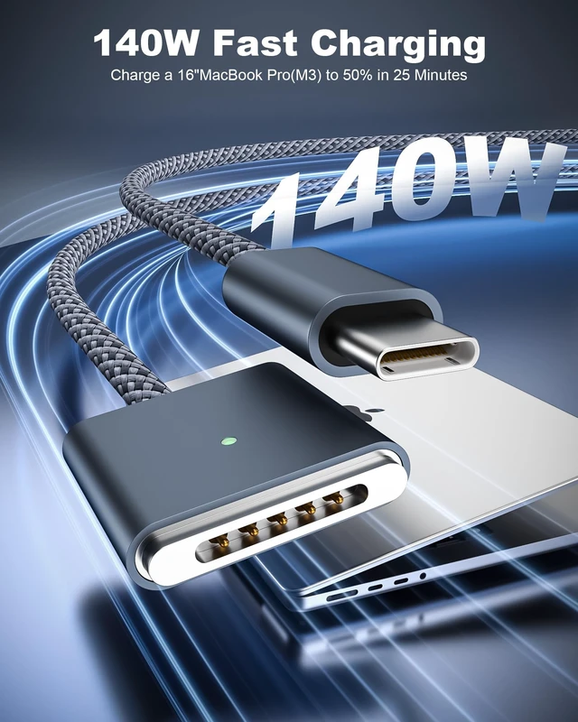 Alt view image 2 of 5 - 140W USB-C to MagSafe 3 Fast Charging Cable 6.6FT Braided Charging Cord