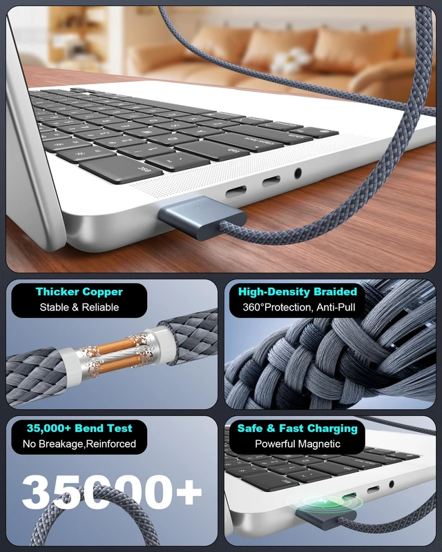 Alt view image 5 of 5 - 140W USB-C to MagSafe 3 Fast Charging Cable 6.6FT Braided Charging Cord